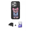 MARSİLYAN™- iPhone 15 Pro Max Kılıf İz Minimal Koleksiyonu - Siyah Bilvis 5in1 5D Magic Hayalet Cam Ekran Koruyucu + Raze Metal Kamera Lens - GS