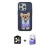 MARSİLYAN™- iPhone 15 Pro Max Kılıf İz Minimal Koleksiyonu - Siyah Bilvis 5in1 5D Magic Hayalet Cam Ekran Koruyucu + PVD Metal Kamera Lens - TU