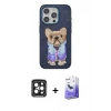 MARSİLYAN™- iPhone 15 Pro Max Kılıf İz Minimal Koleksiyonu - Siyah Bilvis 5in1 5D Magic Hayalet Cam Ekran Koruyucu + PVD Metal Kamera Lens - SH