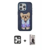 MARSİLYAN™- iPhone 15 Pro Max Kılıf İz Minimal Koleksiyonu - Siyah Bilvis Hayalet Cam Ekran Koruyucu + PVD Metal Kamera Lens - GS