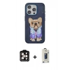 MARSİLYAN™- iPhone 15 Pro Max Kılıf İz Minimal Koleksiyonu - Siyah Bilvis Hayalet Cam Ekran Koruyucu + PVD Metal Kamera Lens - TU