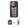MARSİLYAN™- iPhone 15 Pro Max Kılıf İz Minimal Koleksiyonu - Siyah Bilvis Hayalet Cam Ekran Koruyucu + PVD Metal Kamera Lens - TU