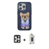 MARSİLYAN™- iPhone 15 Pro Max Kılıf İz Minimal Koleksiyonu - Siyah Bilvis Hayalet Cam Ekran Koruyucu + PVD Metal Kamera Lens - LT
