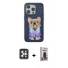 MARSİLYAN™- iPhone 15 Pro Max Kılıf İz Minimal Koleksiyonu - Siyah Bilvis Hayalet Cam Ekran Koruyucu + PVD Metal Kamera Lens - GI