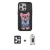 MARSİLYAN™- iPhone 15 Pro Max Kılıf İz Minimal Koleksiyonu - Siyah Bilvis Hayalet Cam Ekran Koruyucu + PVD Metal Kamera Lens - LT