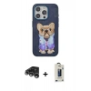 MARSİLYAN™- iPhone 15 Pro Max Kılıf İz Minimal Koleksiyonu - Siyah Bilvis Hayalet Cam Ekran Koruyucu + Raze Metal Kamera Lens - GS
