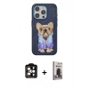 MARSİLYAN™- iPhone 15 Pro Max Kılıf İz Minimal Koleksiyonu - Siyah Bilvis Hayalet Cam Ekran Koruyucu + PVD Metal Kamera Lens - TU