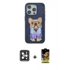 MARSİLYAN™- iPhone 15 Pro Max Kılıf İz Minimal Koleksiyonu - Siyah Buffer Cam Ekran Koruyucu + PVD Metal Kamera Lens - SH