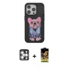 MARSİLYAN™- iPhone 15 Pro Max Kılıf İz Minimal Koleksiyonu - Siyah Buffer Cam Ekran Koruyucu + PVD Metal Kamera Lens - GS