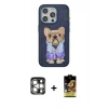 MARSİLYAN™- iPhone 15 Pro Max Kılıf İz Minimal Koleksiyonu - Siyah Buffer Cam Ekran Koruyucu + PVD Metal Kamera Lens - GS