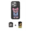 MARSİLYAN™- iPhone 15 Pro Max Kılıf İz Minimal Koleksiyonu - Siyah Buffer Cam Ekran Koruyucu + PVD Metal Kamera Lens - TU
