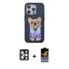 MARSİLYAN™- iPhone 15 Pro Max Kılıf İz Minimal Koleksiyonu - Siyah Buffer Hayalet Cam Ekran Koruyucu + PVD Metal Kamera Lens - LT