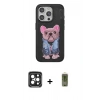 MARSİLYAN™- iPhone 15 Pro Max Kılıf İz Minimal Koleksiyonu - Siyah Joko Magic 5D Hayalet Cam + PVD Metal Kamera Lens - SH