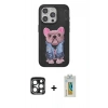 MARSİLYAN™- iPhone 15 Pro Max Kılıf İz Minimal Koleksiyonu - Siyah Polymer Nano Ekran Koruyucu + PVD Metal Kamera Lens - LT