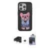 MARSİLYAN™- iPhone 15 Pro Max Kılıf İz Minimal Koleksiyonu - Siyah Vanessa Magic Cam + Raze Metal Kamera Lens - GS
