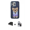 MARSİLYAN™- iPhone 15 Pro Max Kılıf İz Minimal Koleksiyonu - Siyah Vanessa Magic Hayalet Cam + Gümüş Raze Metal Kamera Lens