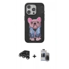MARSİLYAN™- iPhone 15 Pro Max Kılıf İz Minimal Koleksiyonu - Siyah Vanessa Magic Hayalet Cam + Gümüş Raze Metal Kamera Lens
