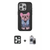 MARSİLYAN™- iPhone 15 Pro Max Kılıf İz Minimal Koleksiyonu - Siyah Vanessa Magic Hayalet Cam + PVD Metal Kamera Lens - LT