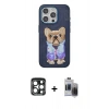 MARSİLYAN™- iPhone 15 Pro Max Kılıf İz Minimal Koleksiyonu - Siyah Vanessa Magic Hayalet Cam + PVD Metal Kamera Lens - LT