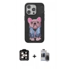 MARSİLYAN™- iPhone 15 Pro Max Kılıf İz Minimal Koleksiyonu - Siyah Vanessa Magic Hayalet Cam + Turuncu PVD Metal Kamera Lens