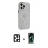 MARSİLYAN™- iPhone 15 Pro Max Kılıf Kıvılcım Asil Özel Seri - Şeffaf 360 Full Body Arka Koruyucu + Lacivert PVD Metal Kamera Lens