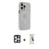 MARSİLYAN™- iPhone 15 Pro Max Kılıf Kıvılcım Asil Özel Seri - Şeffaf Pasifik Cam Ekran Koruyucu + Lacivert PVD Metal Kamera Lens