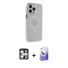 MARSİLYAN™- iPhone 15 Pro Max Kılıf Kıvılcım Asil Özel Seri - Siyah Bilvis 5in1 5D Magic Hayalet Cam Ekran Koruyucu + PVD Metal Kamera Lens - GS