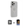 MARSİLYAN™- iPhone 15 Pro Max Kılıf Kıvılcım Asil Özel Seri - Siyah Buffer Hayalet Cam Ekran Koruyucu + Gri PVD Metal Kamera Lens