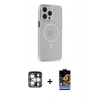 MARSİLYAN™- iPhone 15 Pro Max Kılıf Kıvılcım Asil Özel Seri - Siyah Buffer Hayalet Cam Ekran Koruyucu + Gümüş PVD Metal Kamera Lens