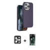 MARSİLYAN™- iPhone 15 Pro Max Kılıf Kıvılcım Çizgi Serisi - Şeffaf 360 Full Body Arka Koruyucu + PVD Metal Kamera Lens - LT