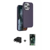 MARSİLYAN™- iPhone 15 Pro Max Kılıf Kıvılcım Çizgi Serisi - Şeffaf 360 Full Body Arka Koruyucu + Siyah Raze Metal Kamera Lens