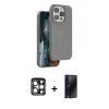 MARSİLYAN™- iPhone 15 Pro Max Kılıf Kıvılcım Çizgi Serisi - Siyah 3D Antistatik Hayalet Cam Ekran Koruyucu + PVD Metal Kamera Lens - LT