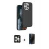 MARSİLYAN™- iPhone 15 Pro Max Kılıf Kıvılcım Çizgi Serisi - Siyah 3D Antistatik Hayalet Cam Ekran Koruyucu + PVD Metal Kamera Lens - GI