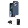 MARSİLYAN™- iPhone 15 Pro Max Kılıf Kıvılcım Çizgi Serisi - Siyah 3D Antistatik Hayalet Cam Ekran Koruyucu + Raze Metal Kamera Lens - GS