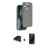MARSİLYAN™- iPhone 15 Pro Max Kılıf Kıvılcım Çizgi Serisi - Siyah 3D Antistatik Hayalet Cam Ekran Koruyucu + Raze Metal Kamera Lens - GS