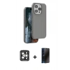 MARSİLYAN™- iPhone 15 Pro Max Kılıf Kıvılcım Çizgi Serisi - Siyah 3D Antistatik Hayalet Cam Ekran Koruyucu + PVD Metal Kamera Lens - GI