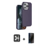 MARSİLYAN™- iPhone 15 Pro Max Kılıf Kıvılcım Çizgi Serisi - Siyah 3D Antistatik Hayalet Cam Ekran Koruyucu + PVD Metal Kamera Lens - GI