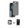 MARSİLYAN™- iPhone 15 Pro Max Kılıf Kıvılcım Çizgi Serisi - Siyah 3D Antistatik Hayalet Cam Ekran Koruyucu + PVD Metal Kamera Lens - GS