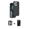 MARSİLYAN™- iPhone 15 Pro Max Kılıf Kıvılcım Çizgi Serisi - Siyah 3D Antistatik Hayalet Cam Ekran Koruyucu + PVD Metal Kamera Lens - LT