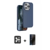 MARSİLYAN™- iPhone 15 Pro Max Kılıf Kıvılcım Çizgi Serisi - Siyah 3D Antistatik Hayalet Cam Ekran Koruyucu + PVD Metal Kamera Lens - GI