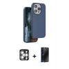 MARSİLYAN™- iPhone 15 Pro Max Kılıf Kıvılcım Çizgi Serisi - Siyah 3D Antistatik Hayalet Cam Ekran Koruyucu + PVD Metal Kamera Lens - GS