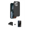MARSİLYAN™- iPhone 15 Pro Max Kılıf Kıvılcım Çizgi Serisi - Siyah 3D Antistatik Hayalet Cam Ekran Koruyucu + Raze Metal Kamera Lens - GS