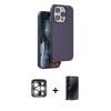 MARSİLYAN™- iPhone 15 Pro Max Kılıf Kıvılcım Çizgi Serisi - Siyah 3D Antistatik Hayalet Cam Ekran Koruyucu + PVD Metal Kamera Lens - GS