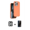 MARSİLYAN™- iPhone 15 Pro Max Kılıf Kıvılcım Çizgi Serisi - Siyah 3D Antistatik Hayalet Cam Ekran Koruyucu + PVD Metal Kamera Lens - LT