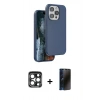 MARSİLYAN™- iPhone 15 Pro Max Kılıf Kıvılcım Çizgi Serisi - Siyah 3D Antistatik Hayalet Cam Ekran Koruyucu + PVD Metal Kamera Lens - LT