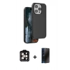 MARSİLYAN™- iPhone 15 Pro Max Kılıf Kıvılcım Çizgi Serisi - Siyah 3D Antistatik Hayalet Cam Ekran Koruyucu + Turuncu PVD Metal Kamera Lens