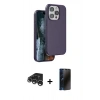MARSİLYAN™- iPhone 15 Pro Max Kılıf Kıvılcım Çizgi Serisi - Siyah 3D Antistatik Hayalet Cam Ekran Koruyucu + Raze Metal Kamera Lens - GS