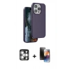 MARSİLYAN™- iPhone 15 Pro Max Kılıf Kıvılcım Çizgi Serisi - Siyah 3D Antistatik Mat Seramik Nano Ekran Koruyucu + PVD Metal Kamera Lens - GS