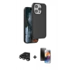 MARSİLYAN™- iPhone 15 Pro Max Kılıf Kıvılcım Çizgi Serisi - Siyah 3D Antistatik Mat Seramik Nano Ekran Koruyucu + Raze Metal Kamera Lens - TMGI