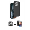 MARSİLYAN™- iPhone 15 Pro Max Kılıf Kıvılcım Çizgi Serisi - Siyah 3D Antistatik Mat Seramik Nano Ekran Koruyucu + Gri PVD Metal Kamera Lens